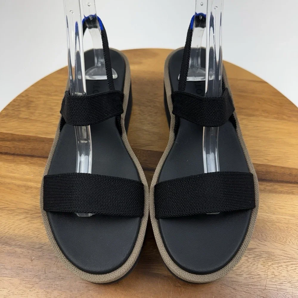 New Womens Rothys The Lightweight Wedge Black Knit Platform Sandals Size 8.5 M